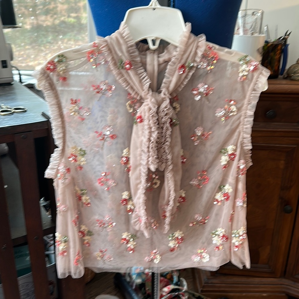 NWT Needle&Thread bow embellished tulle top